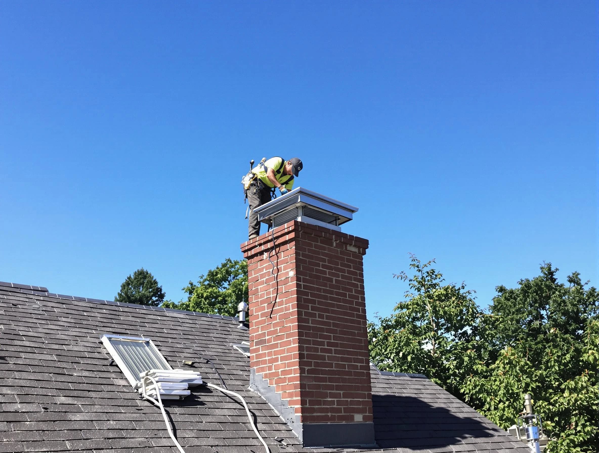 Jonesboro Chimney Sweep technician measuring a chimney cap in Jonesboro, GA