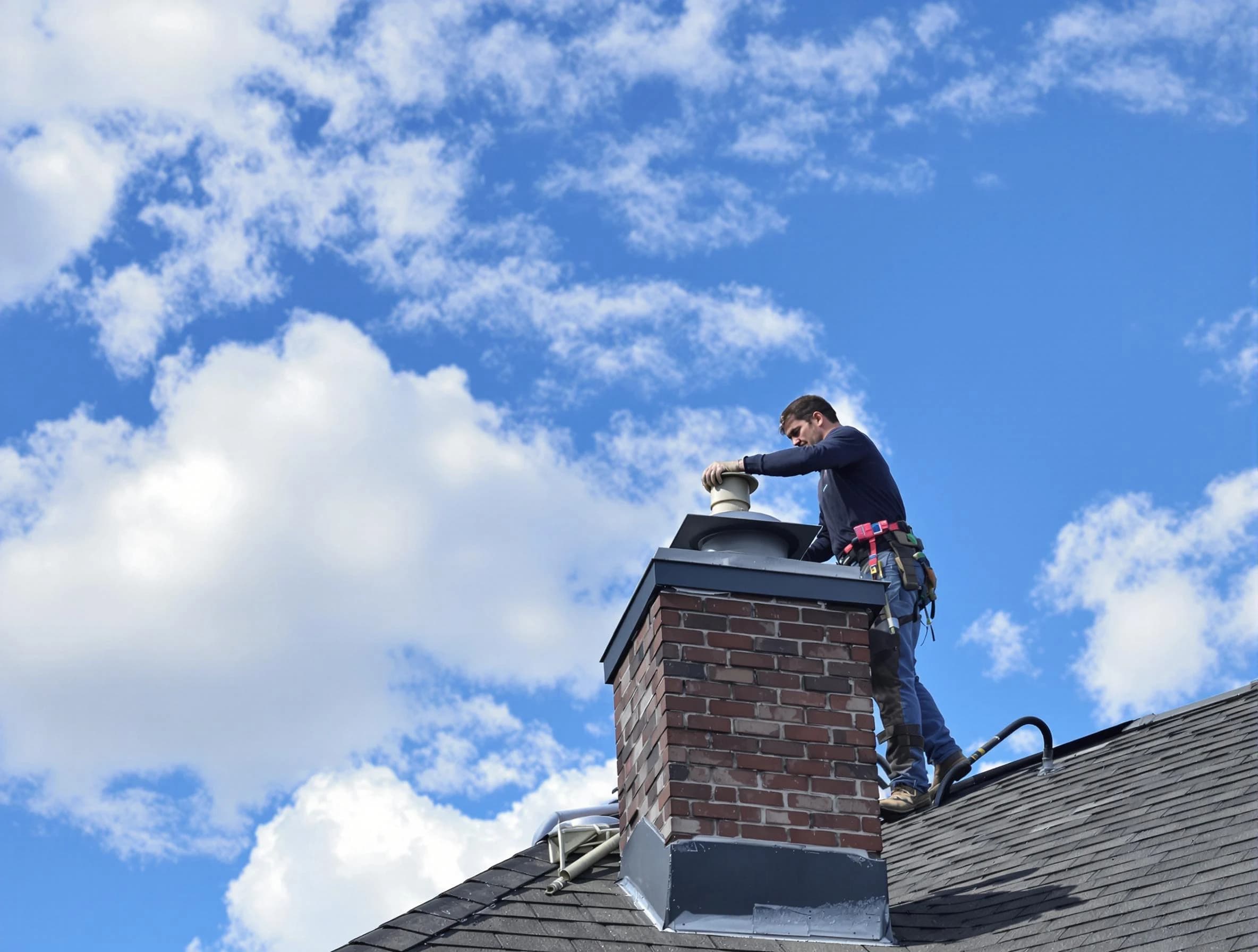 Jonesboro Chimney Sweep installing a sturdy chimney cap in Jonesboro, GA