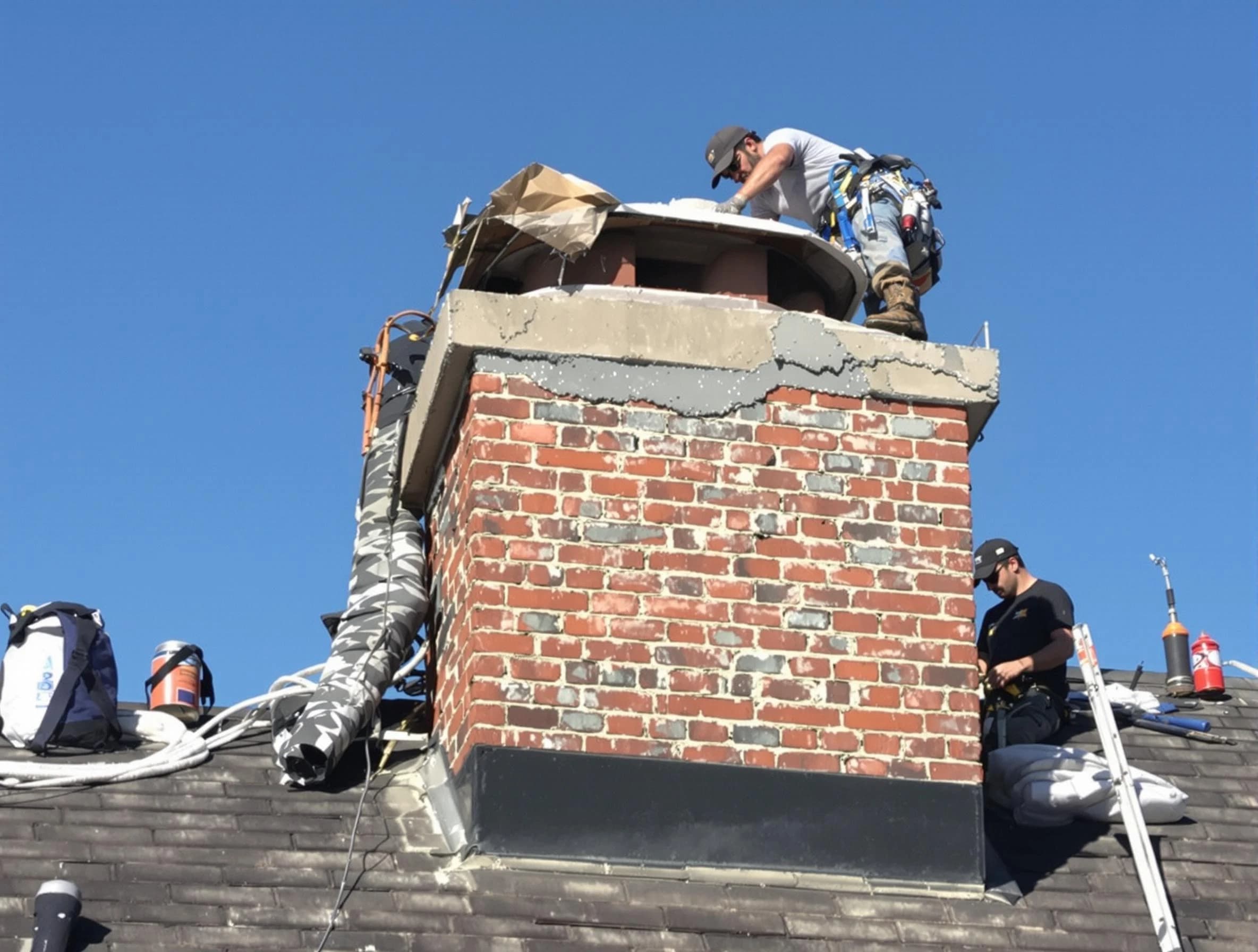 Jonesboro Chimney Sweep installing a custom chimney crown in Jonesboro, GA