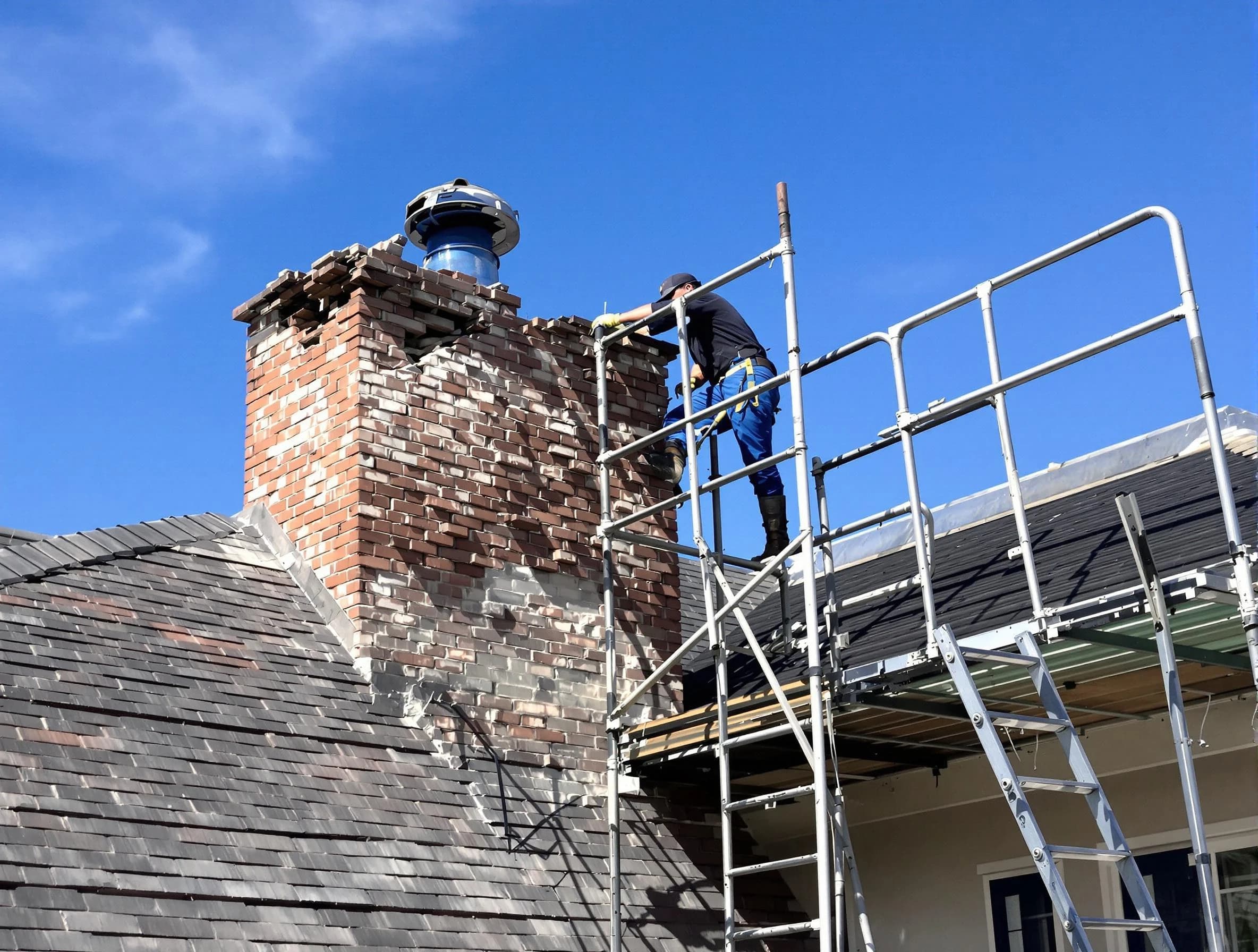 Rebuilding a chimney structure by Jonesboro Chimney Sweep in Jonesboro, GA