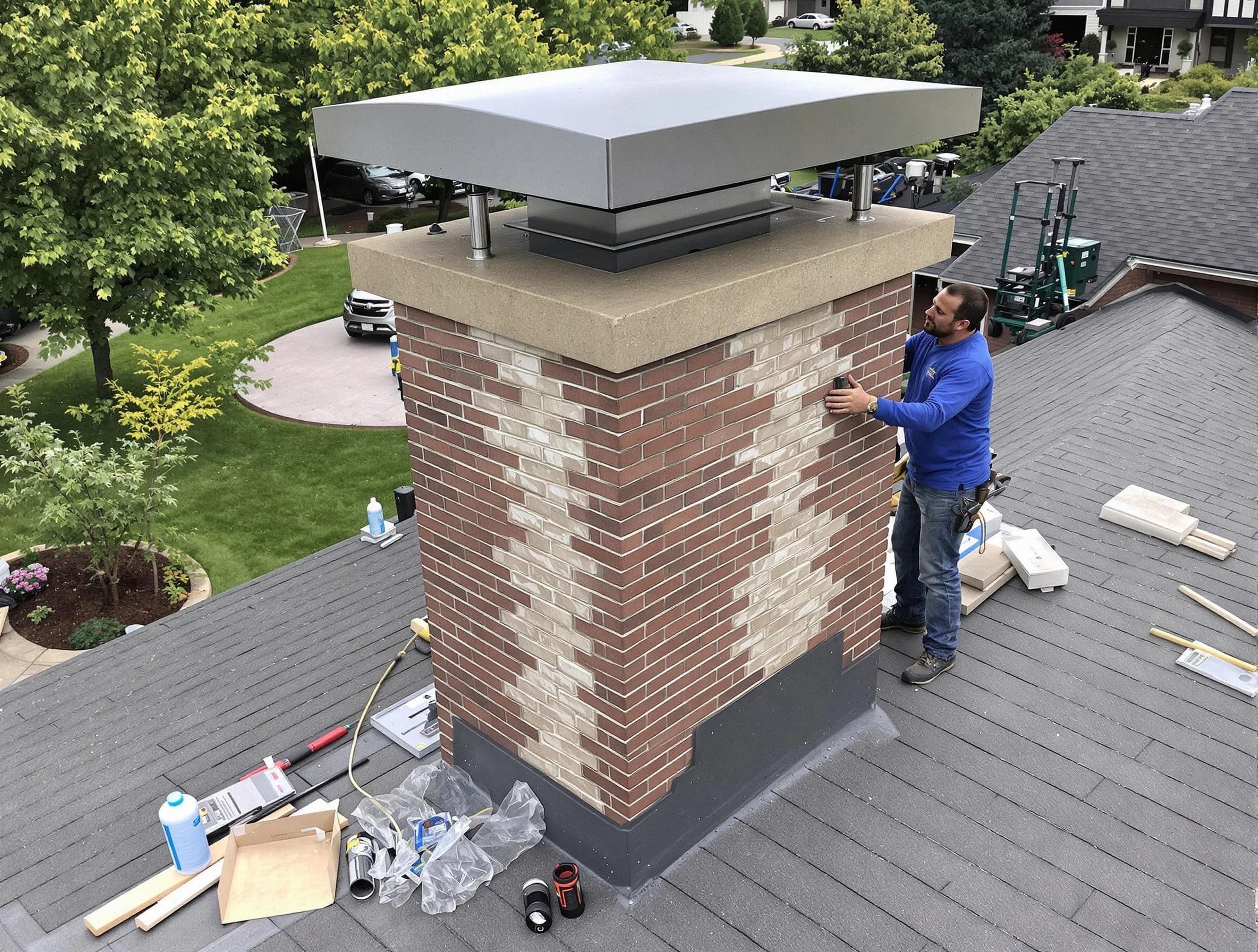Jonesboro Chimney Sweep team working on a custom chimney remodel in Jonesboro, GA