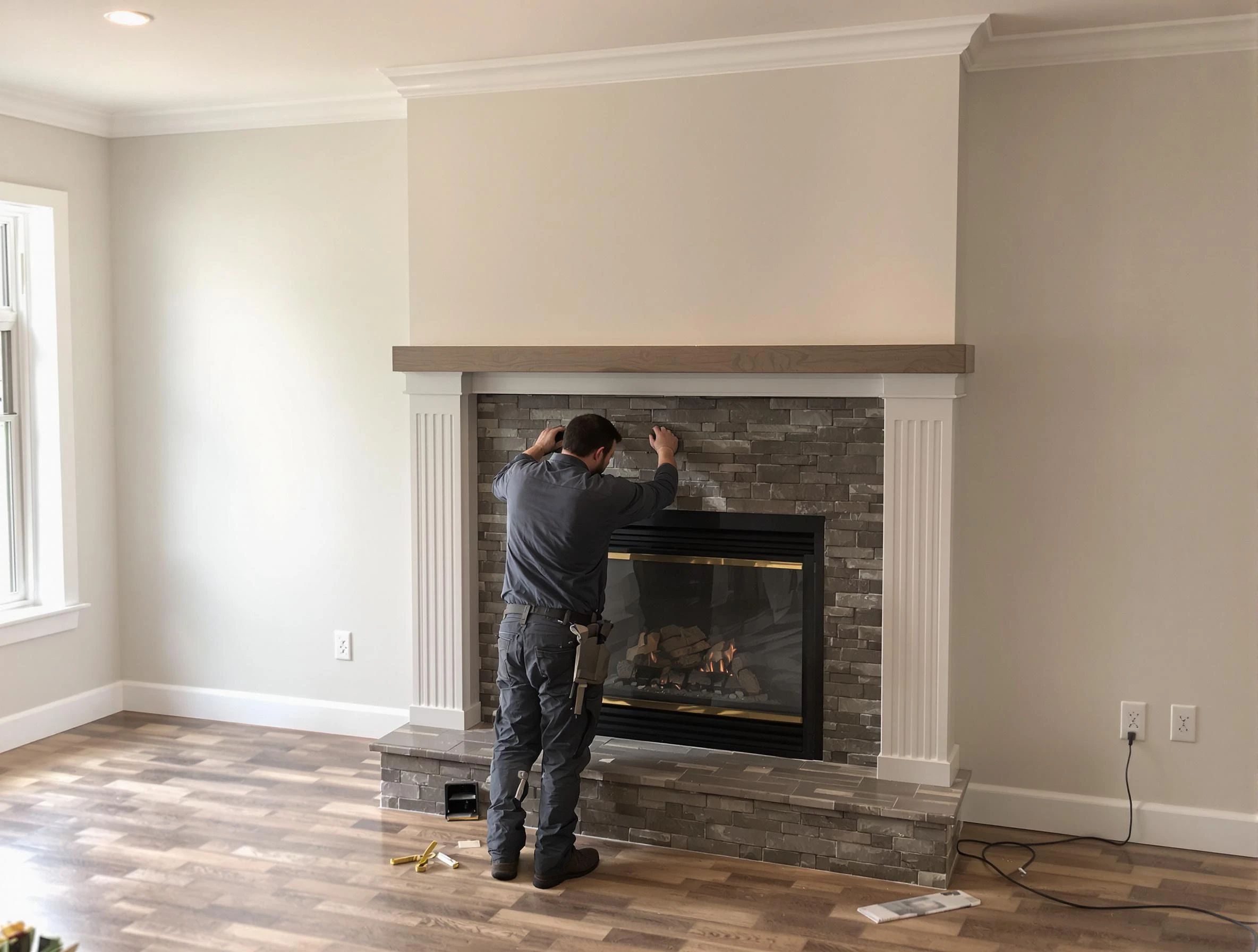 Jonesboro Chimney Sweep finishing a custom fireplace install in Jonesboro, GA